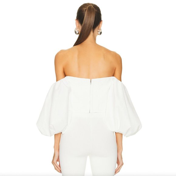 NEW self-portrait Off Shoulder Crop Top White Silver Crystal Puff Sleeve Small - Picture 3 of 9